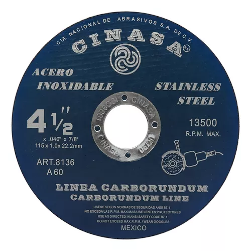 Disco corte 4 1/2 inoxidable Cinasa 8136