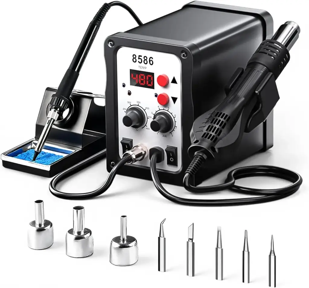Estación de soldadura de aire caliente 8586 de 700 W, kit de estación de desoldadura digital LED 2 en 1 para soldadura SMD y desoldadura con temperatura ajustable (100°~480°)