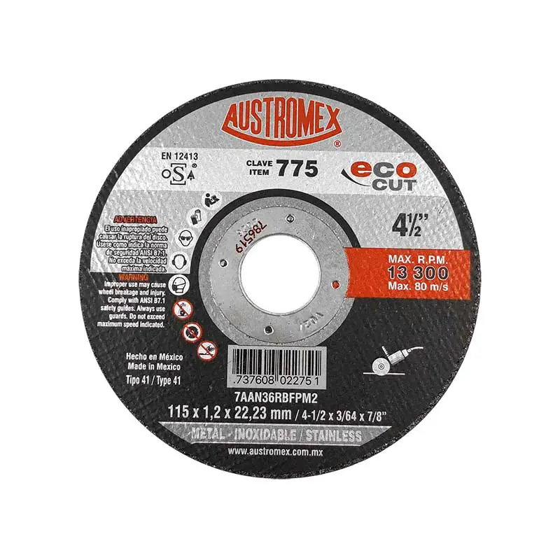 Disco abrasivo para corte de acero al carbón, inoxidable y metales de 115 x 1 x 22.23 mm