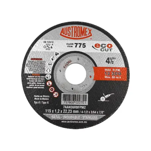 Disco abrasivo para corte de acero al carbón, inoxidable y metales de 115 x 1 x 22.23 mm